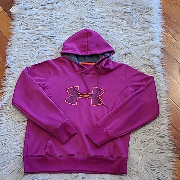Under Armour Tops - Under Armour semi fitted womens cold gear magenta hooded logo sweatshirt